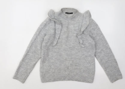 George Womens Grey Mock Neck Acrylic Pullover Jumper Size XS
