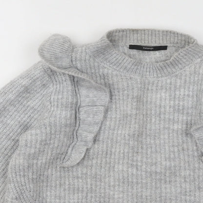 George Womens Grey Mock Neck Acrylic Pullover Jumper Size XS
