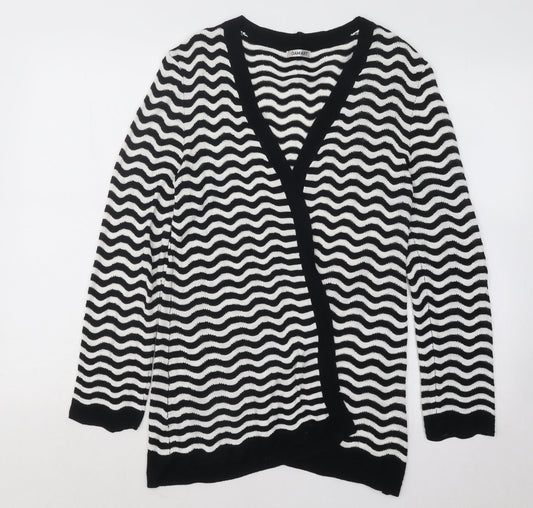 Damart Womens Black V-Neck Striped Viscose Cardigan Jumper Size 10