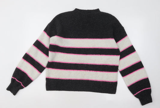 George Womens Multicoloured Mock Neck Striped Acrylic Pullover Jumper Size S