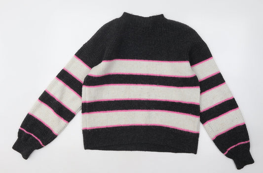 George Womens Multicoloured Mock Neck Striped Acrylic Pullover Jumper Size S
