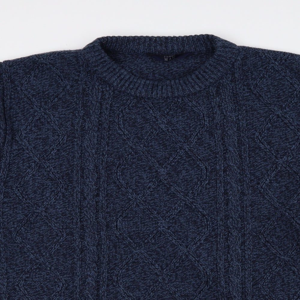 Premier Mens Blue Crew Neck Acrylic Pullover Jumper Size L - Size 44/46