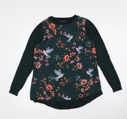 F&F Womens Multicoloured Crew Neck Floral Viscose Pullover Jumper Size 6