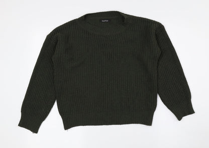 Boohoo Womens Green Crew Neck Acrylic Pullover Jumper Size 6