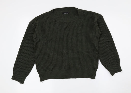 Boohoo Womens Green Crew Neck Acrylic Pullover Jumper Size 6