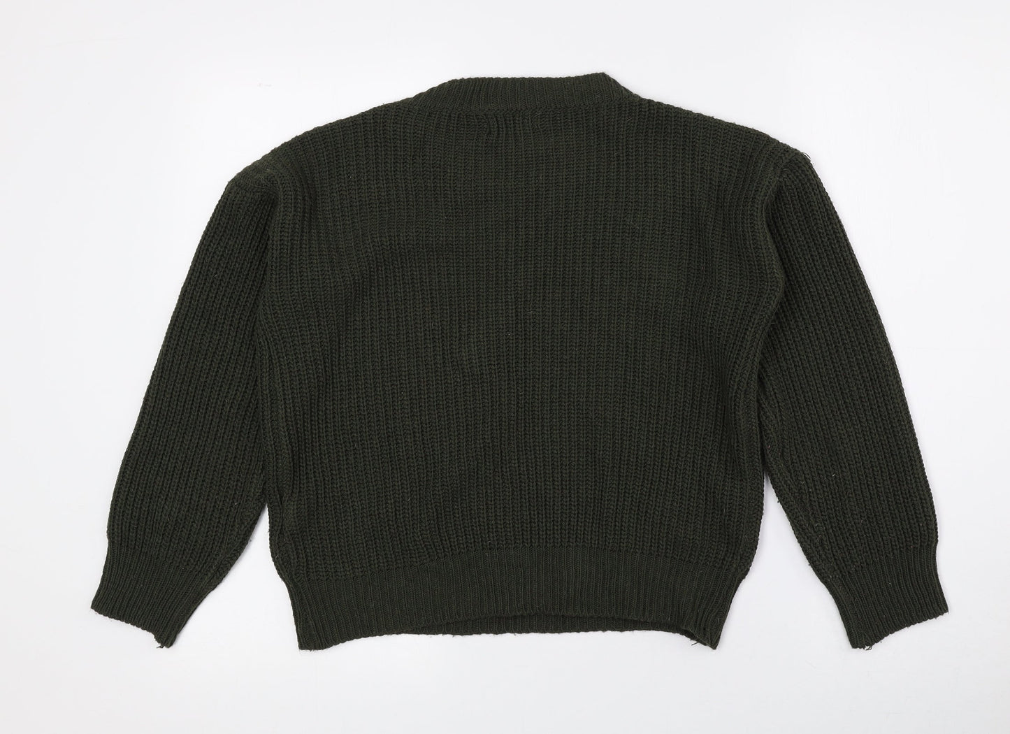 Boohoo Womens Green Crew Neck Acrylic Pullover Jumper Size 6