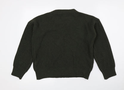 Boohoo Womens Green Crew Neck Acrylic Pullover Jumper Size 6