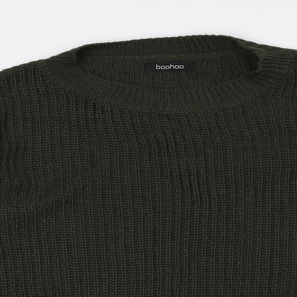 Boohoo Womens Green Crew Neck Acrylic Pullover Jumper Size 6