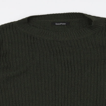 Boohoo Womens Green Crew Neck Acrylic Pullover Jumper Size 6