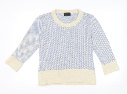Mary Womens Blue Scoop Neck Striped Acrylic Pullover Jumper Size L
