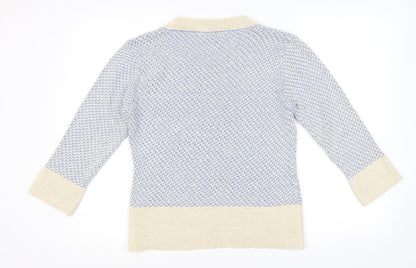 Mary Womens Blue Scoop Neck Striped Acrylic Pullover Jumper Size L