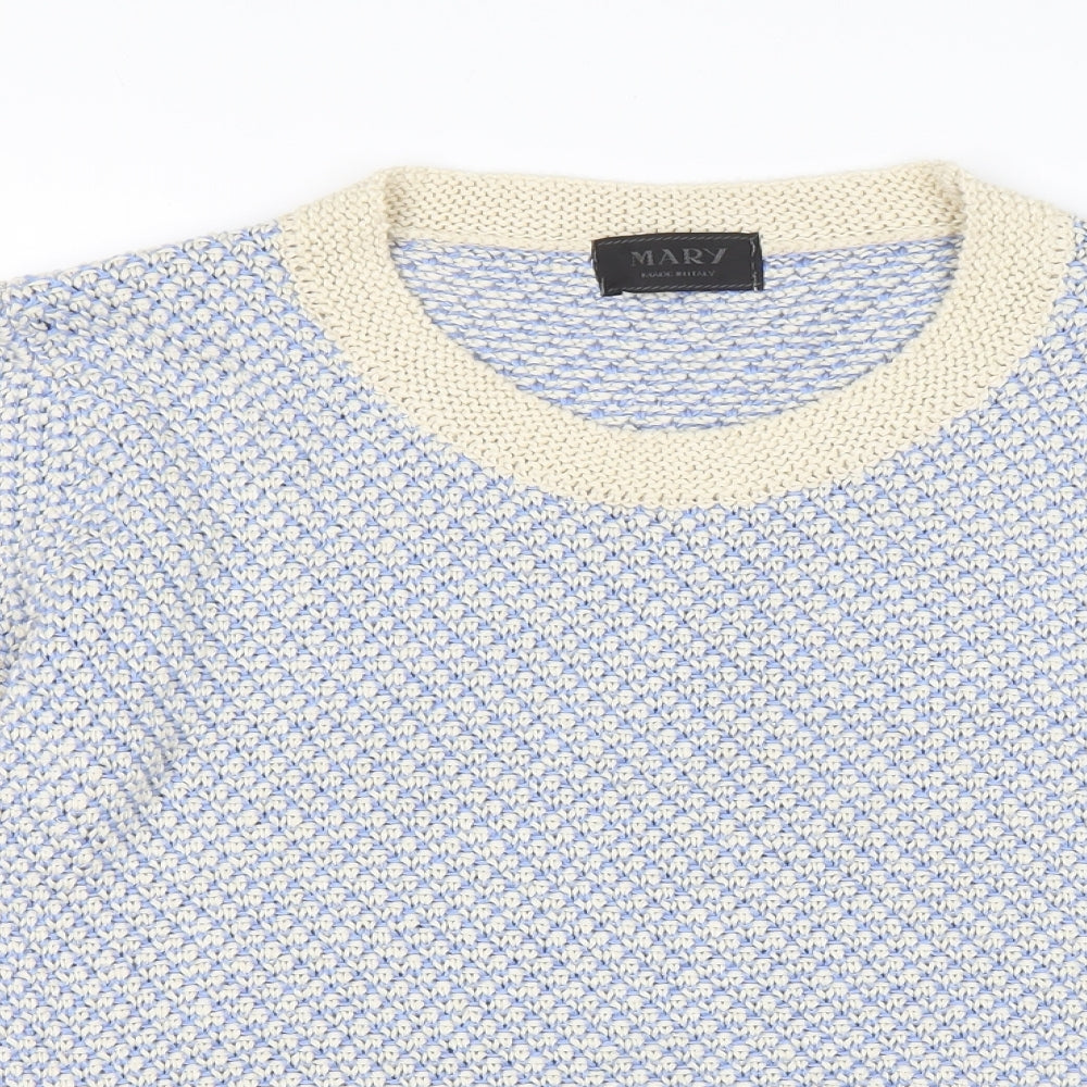 Mary Womens Blue Scoop Neck Striped Acrylic Pullover Jumper Size L