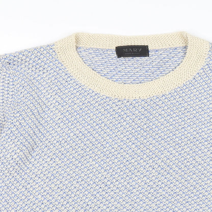 Mary Womens Blue Scoop Neck Striped Acrylic Pullover Jumper Size L