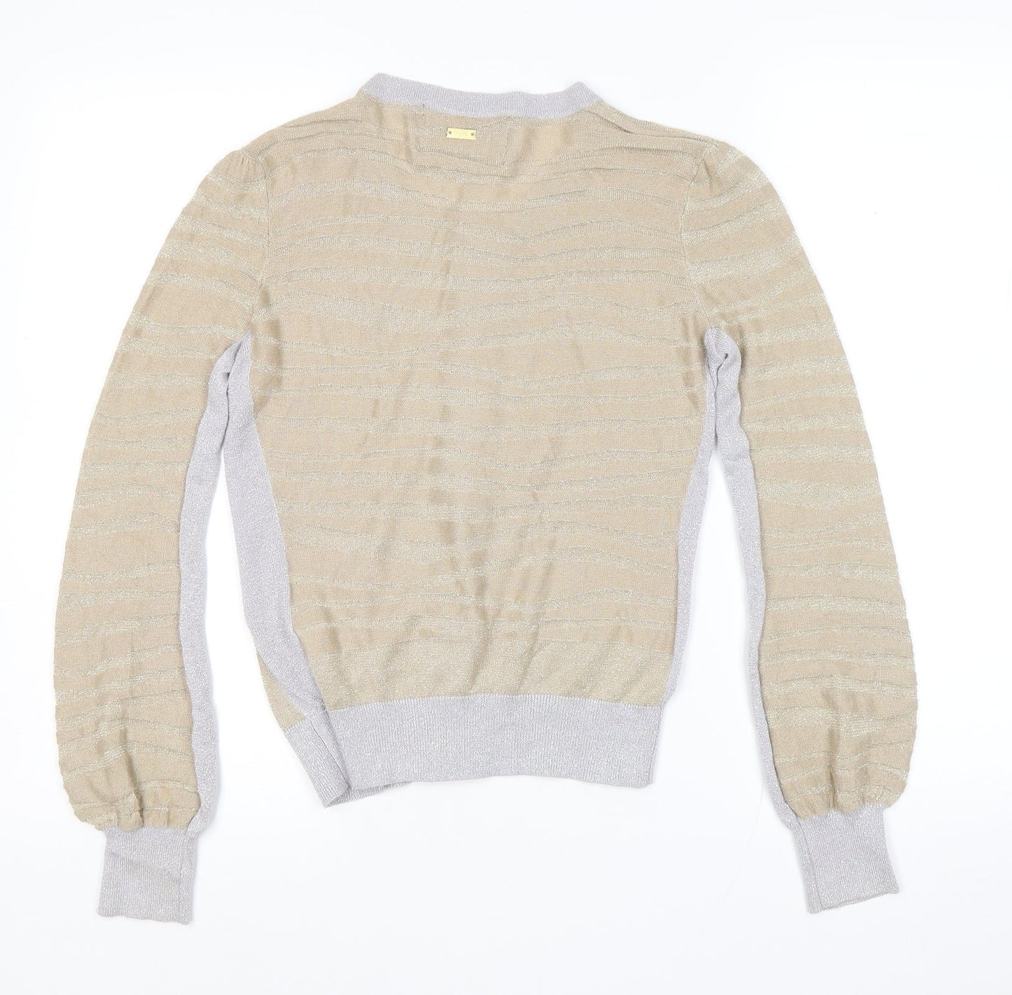 New Look Womens Gold Scoop Neck Striped Viscose Cape Jumper Size 10