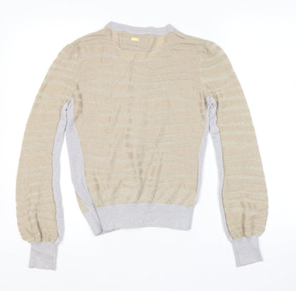 New Look Womens Gold Scoop Neck Striped Viscose Cape Jumper Size 10