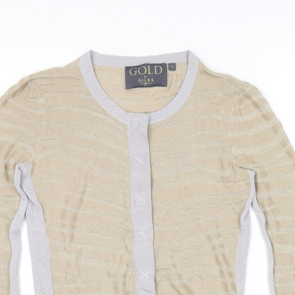 New Look Womens Gold Scoop Neck Striped Viscose Cape Jumper Size 10