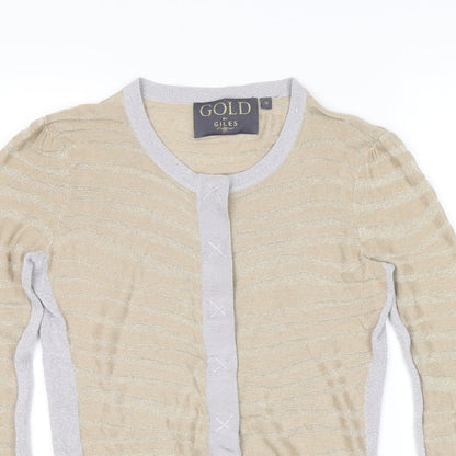 New Look Womens Gold Scoop Neck Striped Viscose Cape Jumper Size 10