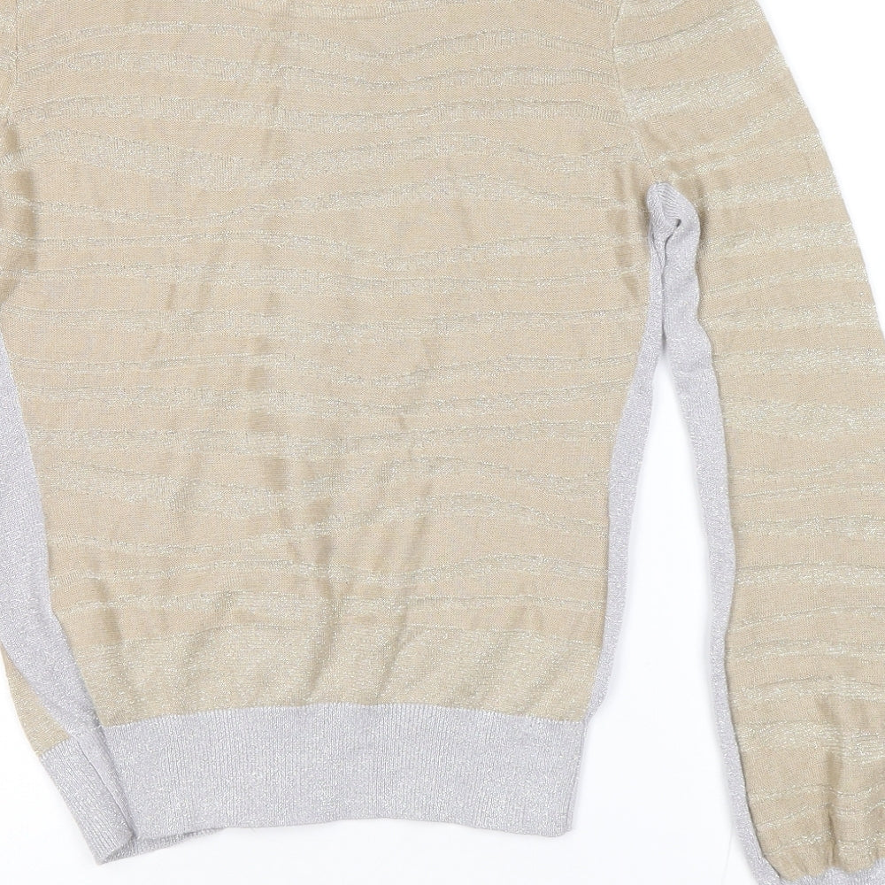 New Look Womens Gold Scoop Neck Striped Viscose Cape Jumper Size 10