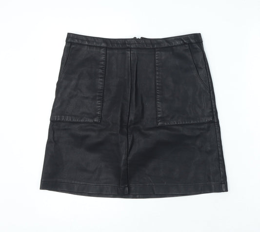 NEXT Womens Black Polyester A-Line Skirt Size 10 Zip