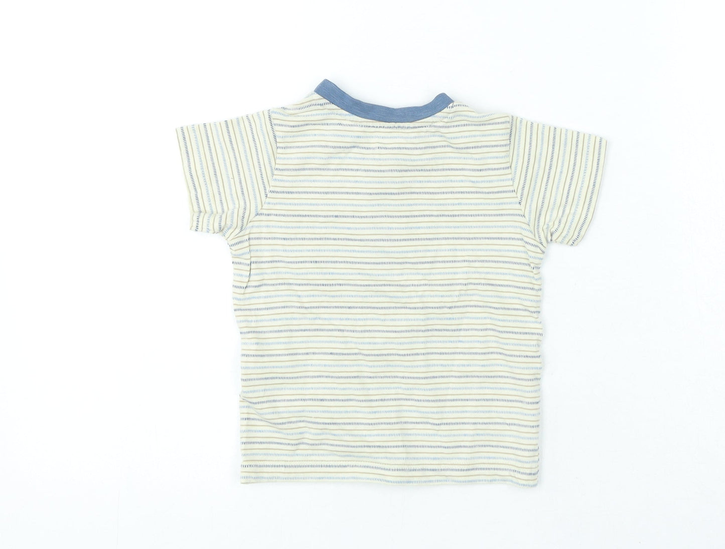 Preworn Boys Multicoloured Striped 100% Cotton Pullover T-Shirt Size 12-18 Months Round Neck Button