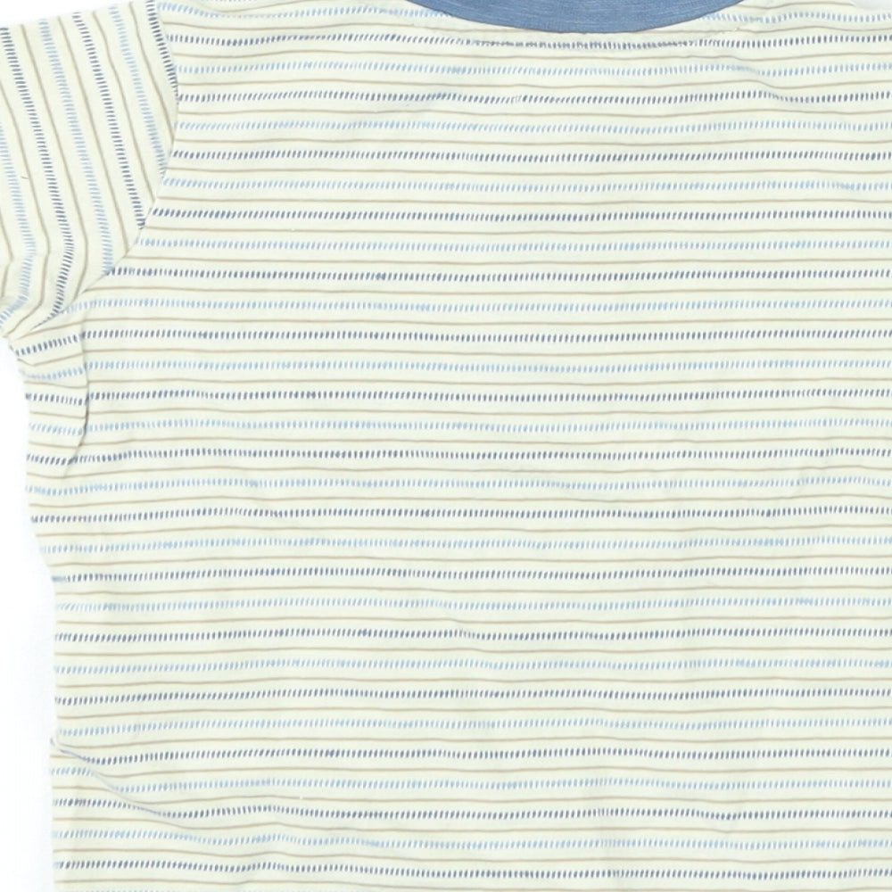 Preworn Boys Multicoloured Striped 100% Cotton Pullover T-Shirt Size 12-18 Months Round Neck Button