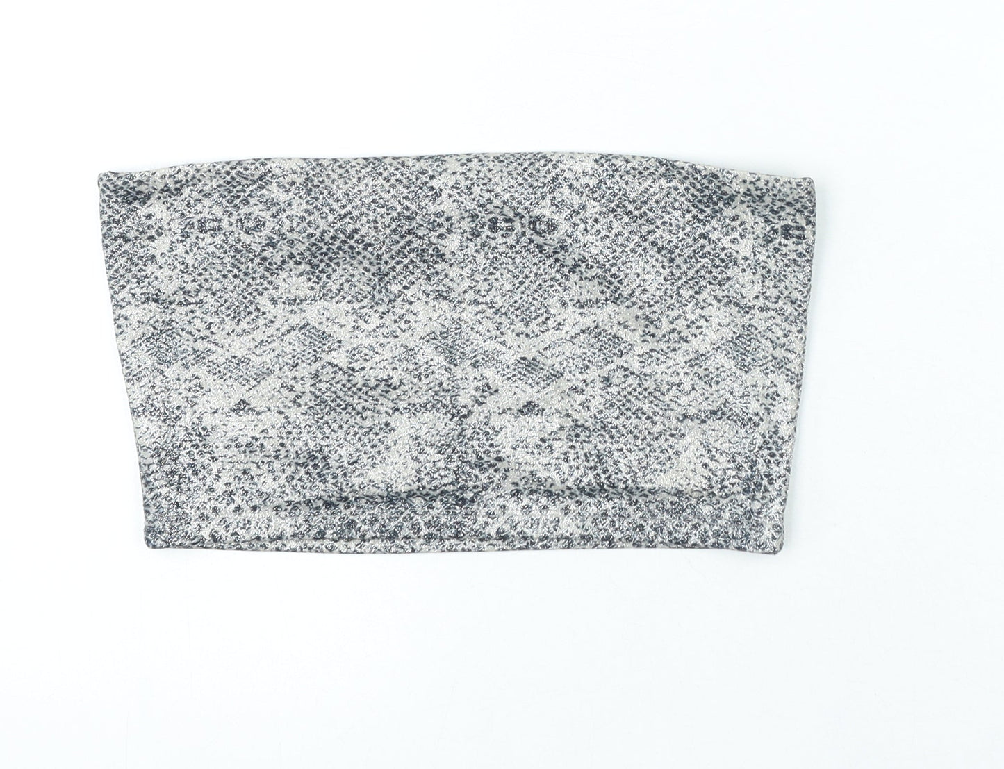 TOP Womens Grey Animal Print Polyester Cropped T-Shirt Size 10 Square Neck - Tube Top