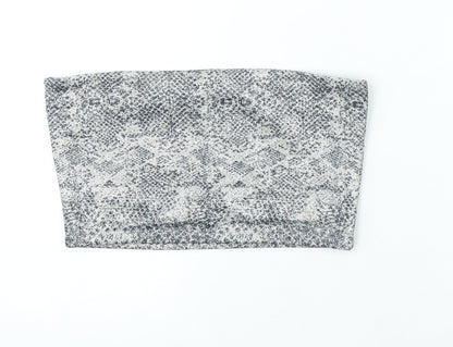 TOP Womens Grey Animal Print Polyester Cropped T-Shirt Size 10 Square Neck - Tube Top