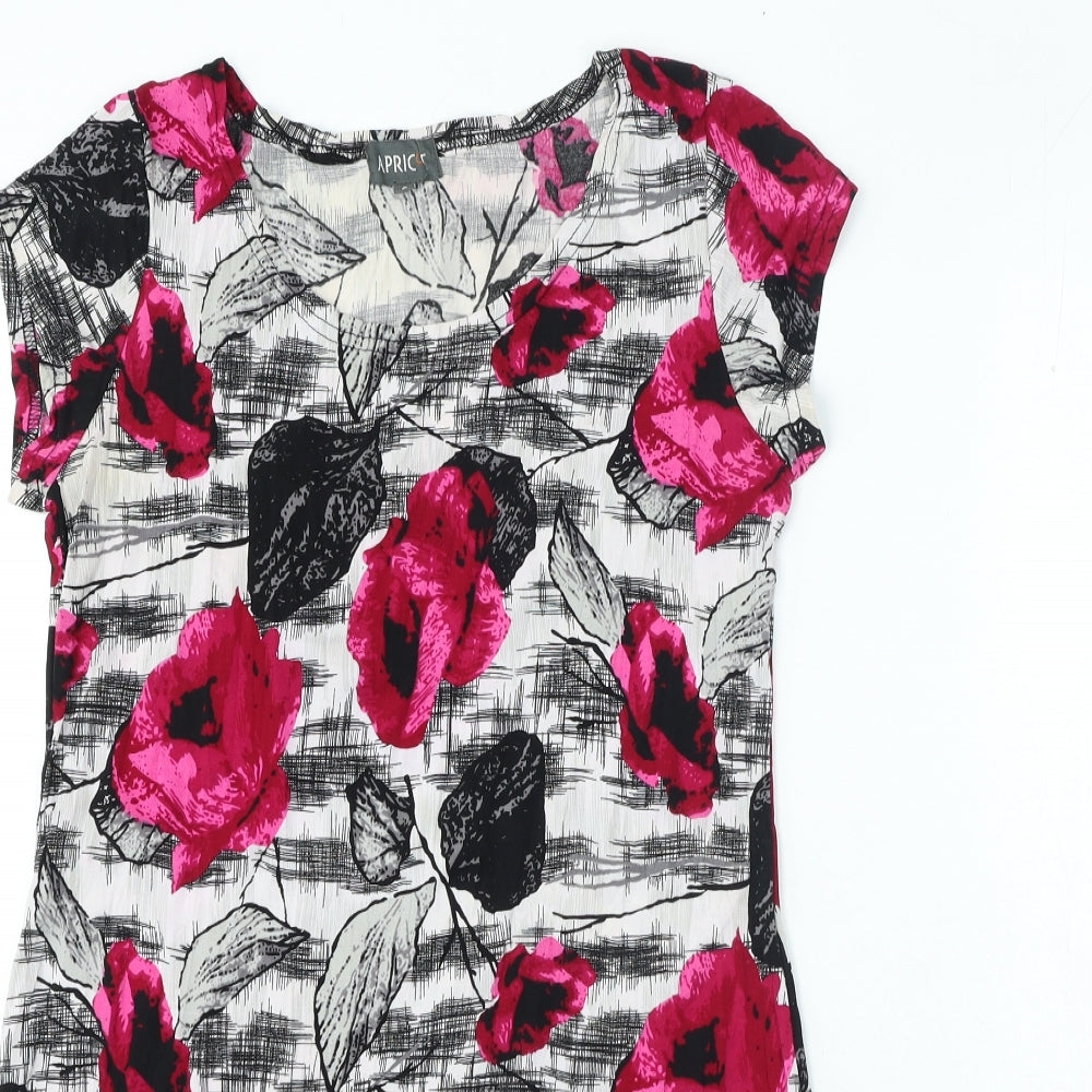 Apricot Womens Black Floral Polyester Jersey T-Shirt Size S Round Neck