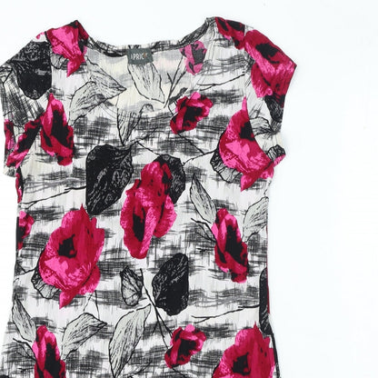 Apricot Womens Black Floral Polyester Jersey T-Shirt Size S Round Neck