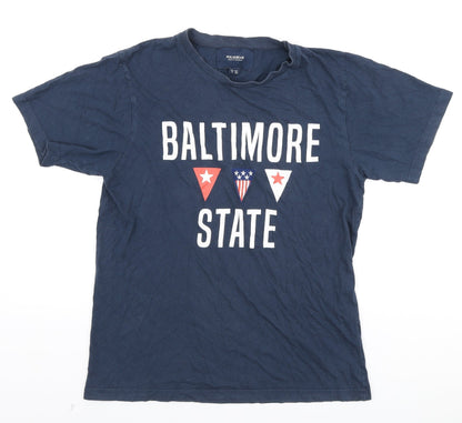 Pull&Bear Mens Blue Cotton T-Shirt Size M Round Neck - Baltimore State