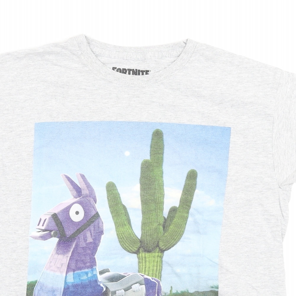 Epic Games Boys Grey Cotton Basic T-Shirt Size 6-7 Years Round Neck - Fortnite