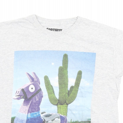 Epic Games Boys Grey Cotton Basic T-Shirt Size 6-7 Years Round Neck - Fortnite