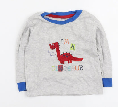 Jeff & Co Boys Grey Cotton Basic T-Shirt Size 12-18 Months Round Neck - I'm a Dinosaur