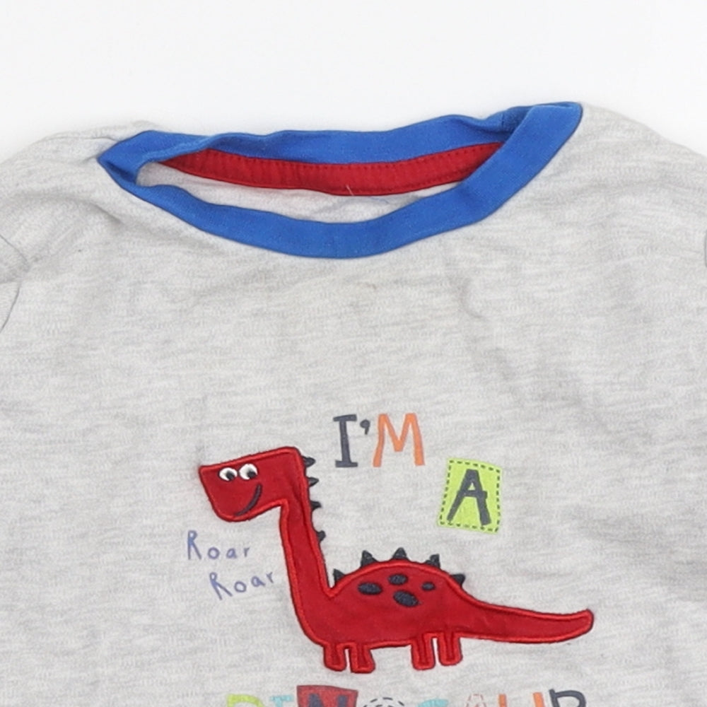 Jeff & Co Boys Grey Cotton Basic T-Shirt Size 12-18 Months Round Neck - I'm a Dinosaur