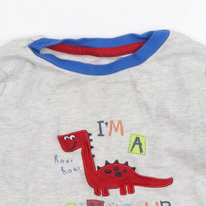 Jeff & Co Boys Grey Cotton Basic T-Shirt Size 12-18 Months Round Neck - I'm a Dinosaur