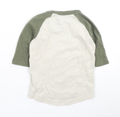 NEXT Boys Ivory Colourblock Cotton Basic T-Shirt Size 6-9 Months Round Neck