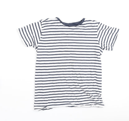 Dunnes Stores Boys Blue Striped Cotton Basic Polo Size 8-9 Years Round Neck