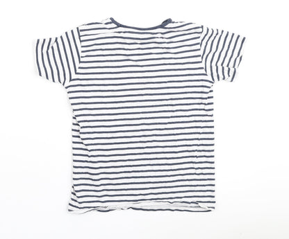 Dunnes Stores Boys Blue Striped Cotton Basic Polo Size 8-9 Years Round Neck