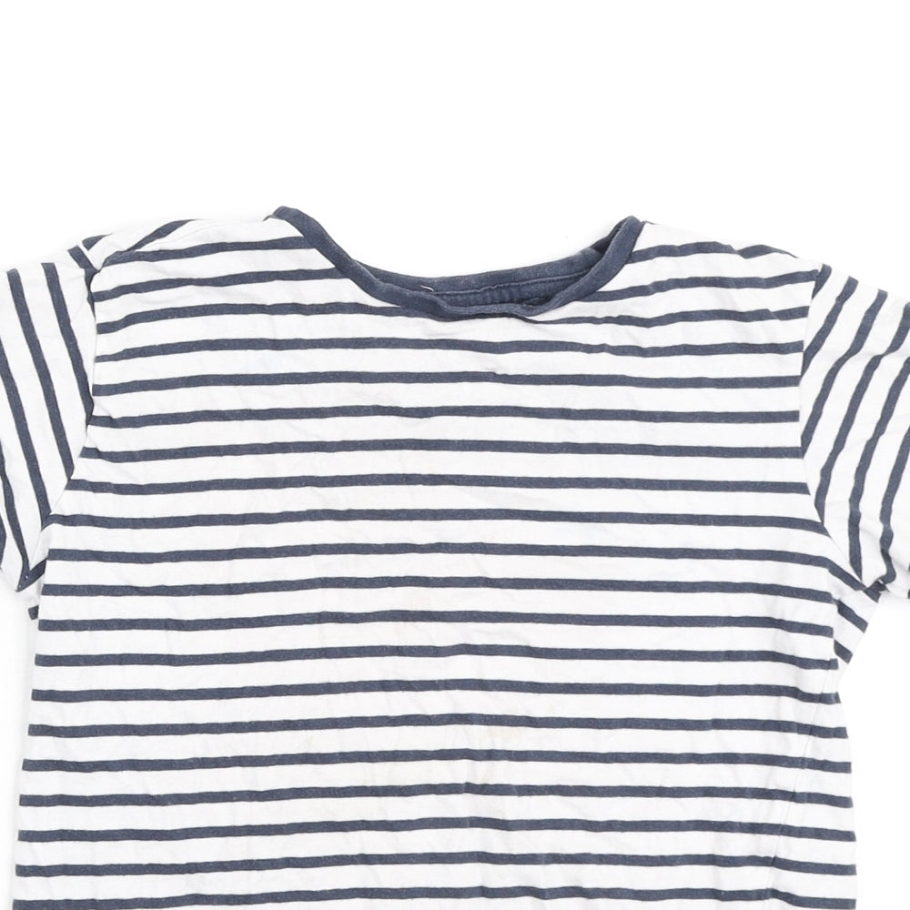Dunnes Stores Boys Blue Striped Cotton Basic Polo Size 8-9 Years Round Neck
