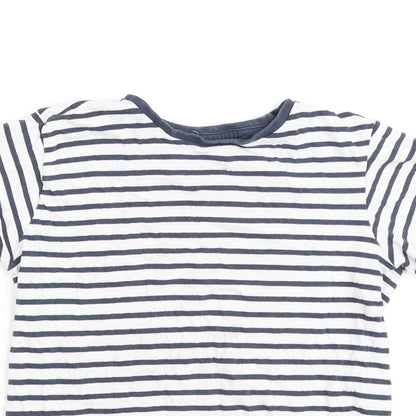 Dunnes Stores Boys Blue Striped Cotton Basic Polo Size 8-9 Years Round Neck