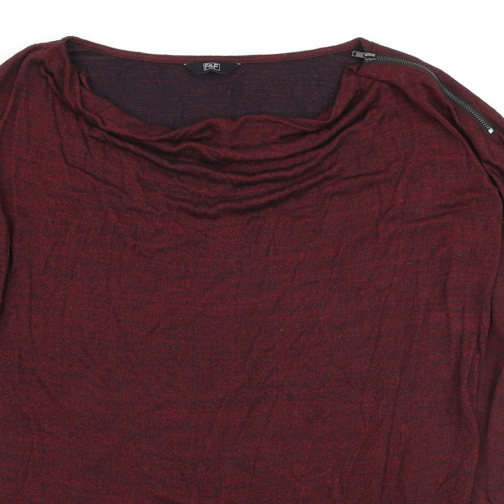 F&F Womens Red Cowl Neck Viscose Pullover Jumper Size 12 - Zip Detail