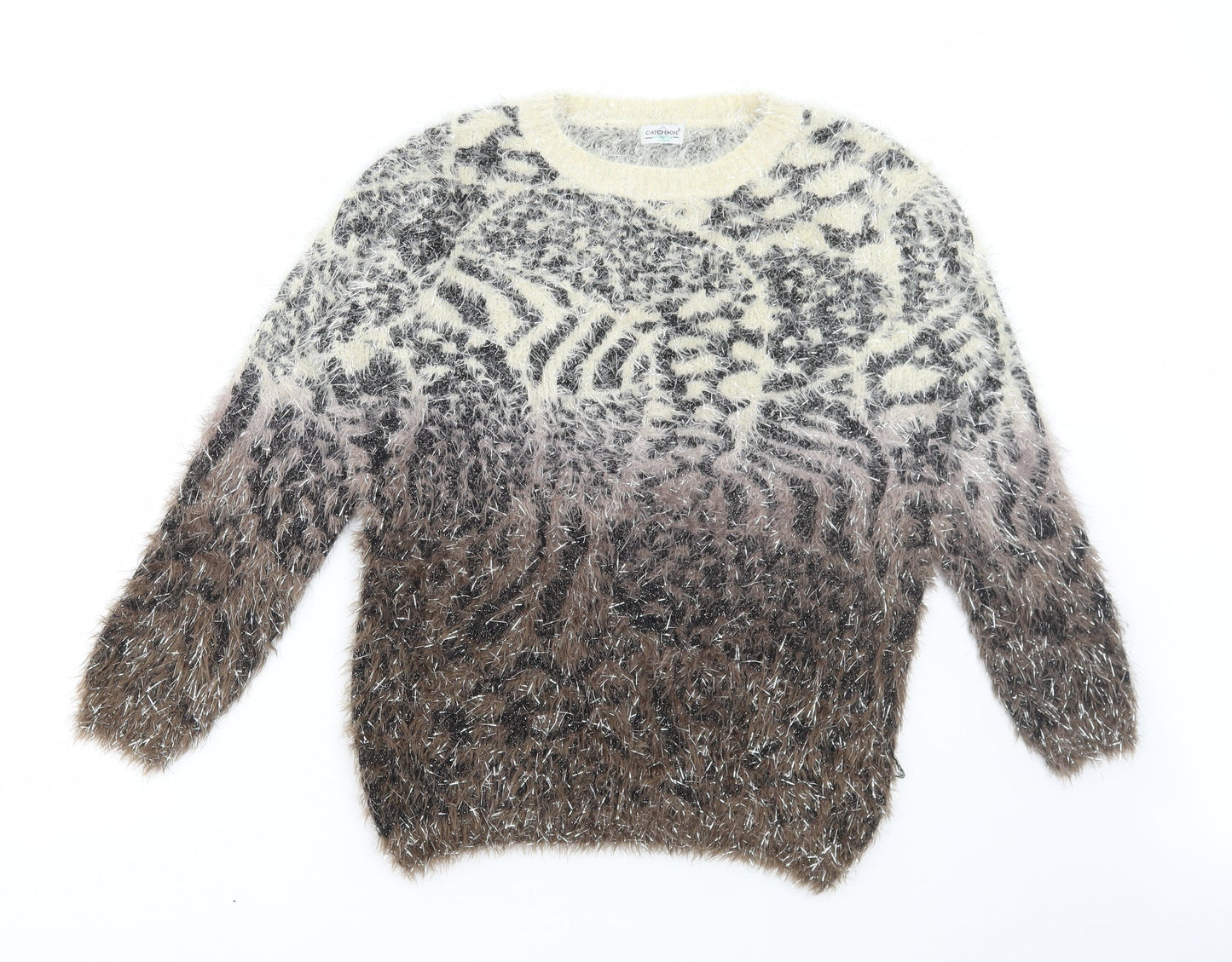 Catch One Womens Multicoloured Round Neck Animal Print Polyamide Pullover Jumper Size M - Tiger print
