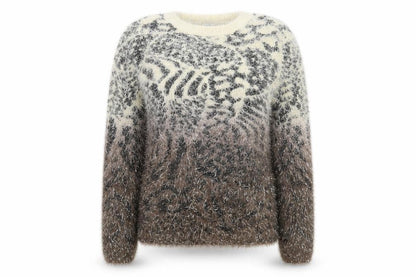 Catch One Womens Multicoloured Round Neck Animal Print Polyamide Pullover Jumper Size M - Tiger print
