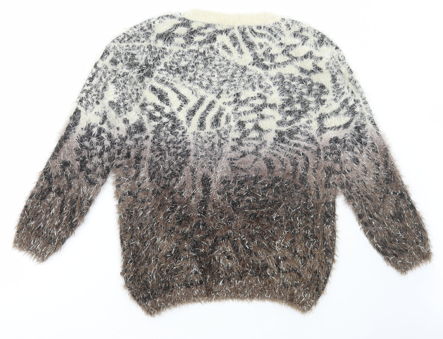 Catch One Womens Multicoloured Round Neck Animal Print Polyamide Pullover Jumper Size M - Tiger print