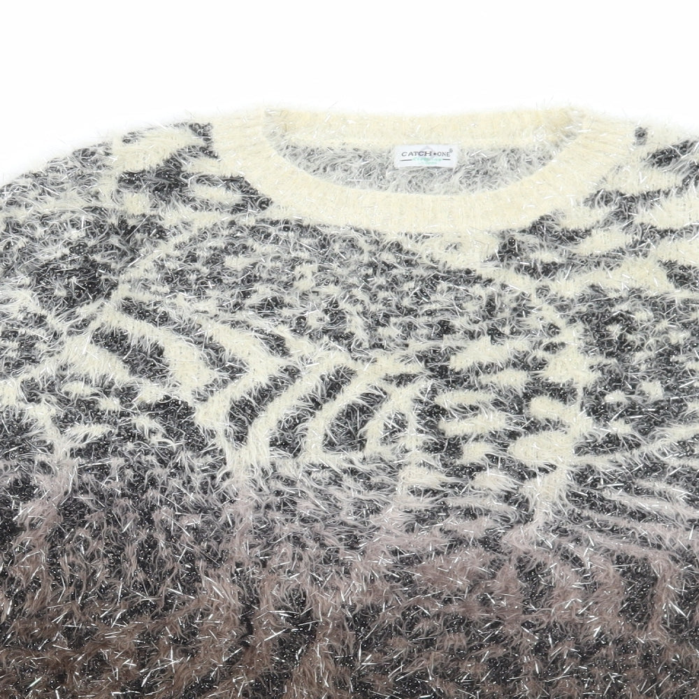 Catch One Womens Multicoloured Round Neck Animal Print Polyamide Pullover Jumper Size M - Tiger print
