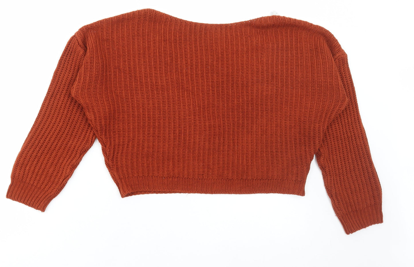 Boohoo Womens Orange Round Neck Acrylic Pullover Jumper Size S - Low back Lace Trim