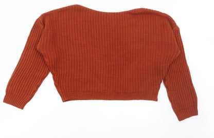 Boohoo Womens Orange Round Neck Acrylic Pullover Jumper Size S - Low back Lace Trim