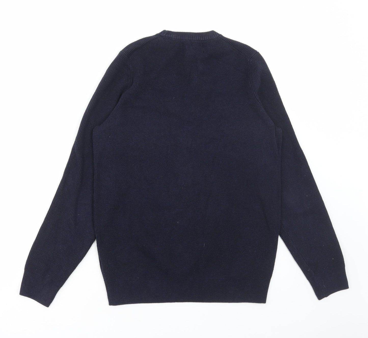 Marks and Spencer Mens Blue Round Neck Polyester Pullover Jumper Size S - Ribbed