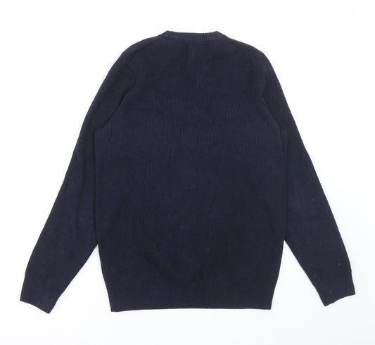 Marks and Spencer Mens Blue Round Neck Polyester Pullover Jumper Size S - Ribbed