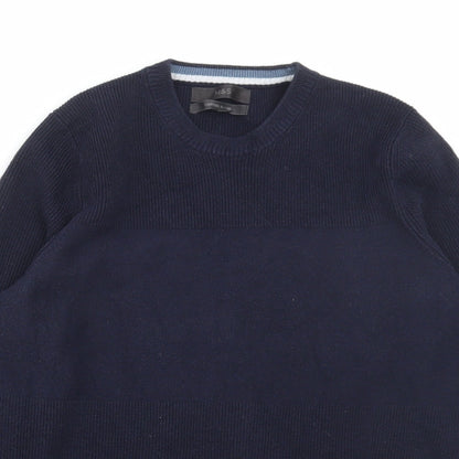 Marks and Spencer Mens Blue Round Neck Polyester Pullover Jumper Size S - Ribbed